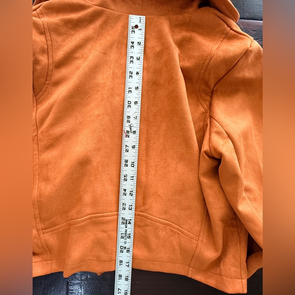 Moto jacket EUC rust colored many zipper embellishments super soft faux suede M - Picture 8 of 9